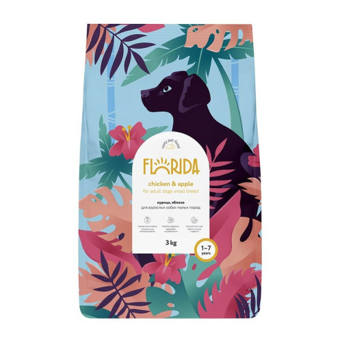 Florida полнорационный сухой корм для собак мелких пород, с курицей и яблоком - 3 кг повседневный супер премиум для взрослых с курицей породы мелкого размера мешок Российский корм 1 уп. х 1 шт. х 3 кг