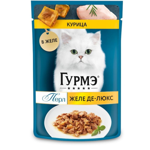 Гурмэ Перл Желе Де-Люкс влажный корм для кошек, с курицей в роскошном желе - 75 г х 26 шт повседневный супер премиум для взрослых с курицей для всех пород паучи Российский корм 1 уп. х 26 шт. х 1.95 кг