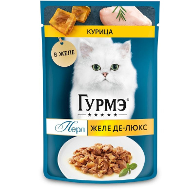 Гурмэ Перл Желе Де-Люкс влажный корм для кошек, с курицей в роскошном желе - 75 г х 26 шт повседневный супер премиум для взрослых с курицей для всех пород паучи Российский корм 1 уп. х 26 шт. х 1.95 кг