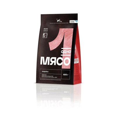Одно Мясо сухой полнорационный корм для котят и беременных и кормящих кошек, с ИНДЕЙКОЙ - 400 г повседневный премиум для взрослых с индейкой для всех пород мешок Российский корм 1 уп. х 1 шт. х 0.4 кг