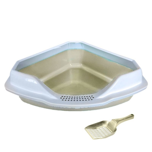 Homecat лоток для кошек угловой с бортиком и совком бежевый перламутр - 56х42х17 см для всех возрастов Китай 1 уп. х 1 шт. х 0.5 кг