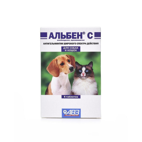 АВЗ Альбен С антигельминтик для кошек и собак широкого спектра действия, 6 таб от глистов для взрослых для всех пород Россия 1 уп. х 1 шт. х 0.015 кг