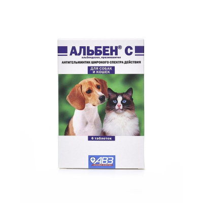 АВЗ Альбен С антигельминтик для кошек и собак широкого спектра действия, 6 таб от глистов для взрослых для всех пород Россия 1 уп. х 1 шт. х 0.015 кг