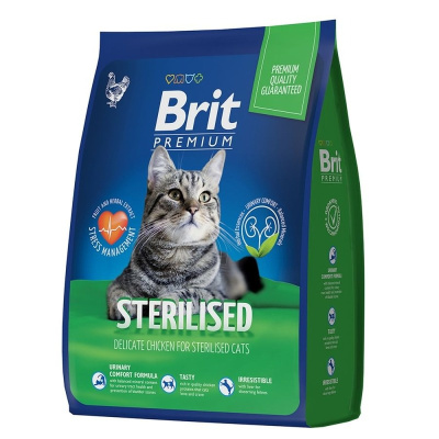 Brit Premium Cat Sterilized Chicken полнорационный сухой корм для стерилизованных кошек, с курицей - 2 кг повседневный премиум для всех возрастов с курицей мешок Российский корм 1 уп. х 1 шт. х 2 кг
