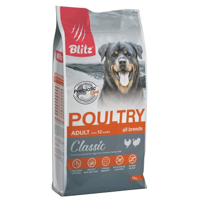 Blitz Classic Adult Dog полнорационный сухой корм для собак, с домашней птицей - 15 кг повседневный для всех возрастов для всех пород мешок Российский корм 1 уп. х 1 шт. х 15 кг