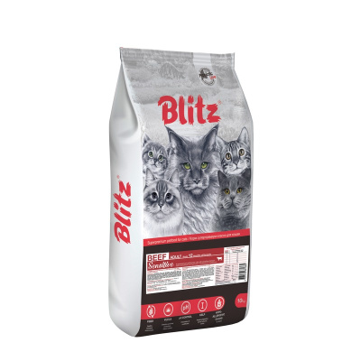 Blitz Sensitive Beef Adult Cats All Breeds сухой корм для взрослых кошек с чувствительным пищеварением, с говядиной - 10 кг повседневный для всех возрастов с говядиной для всех пород мешок Российский корм 1 уп. х 1 шт. х 10 кг