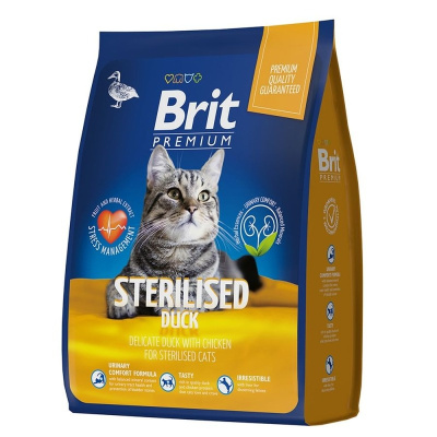 Brit Premium Cat Sterilised сухой корм для взрослых стерилизованных кошек с уткой и курицей - 2 кг повседневный премиум для всех возрастов с курицей мешок Российский корм 1 уп. х 1 шт. х 2 кг