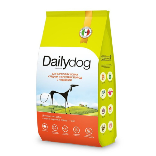 Dailydog Classic line сухой корм для взрослых собак средних и крупных пород, с ИНДЕЙКОЙ - 12 кг премиум для взрослых с индейкой породы крупного размера мешок Российский корм 1 уп. х 1 шт. х 12 кг