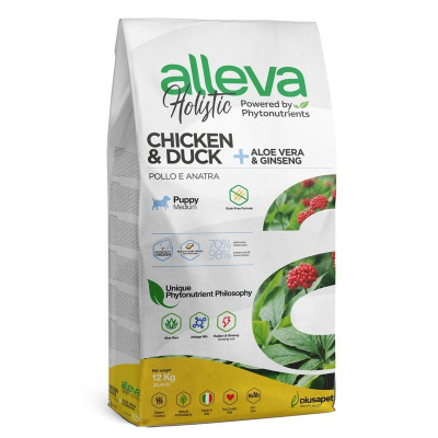 Alleva Holistic Puppy/Junior Chicken &amp; Duck Maxi сухой корм для щенков и юниоров с КУРИЦЕЙ и УТКОЙ, алое вера и женьшенем - 12 кг повседневный супер премиум беззерновые для щенков с курицей породы крупного размера мешок Импортный корм 1 уп. х 1 шт. х 