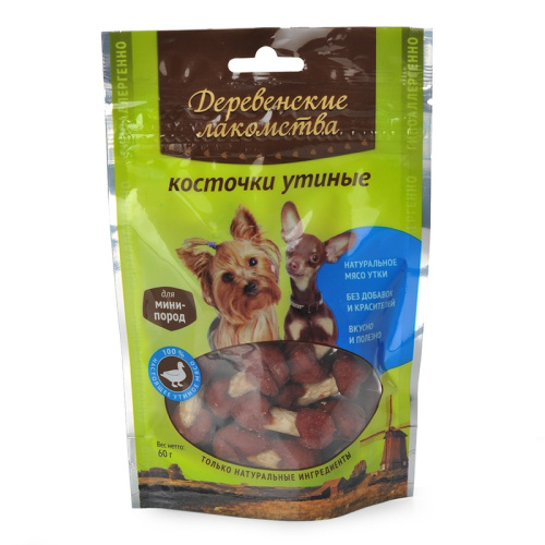 Деревенские лакомства лакомство для собак мелких пород, косточки утиные - 55 г Китай 1 уп. х 1 шт. х 0.055 кг