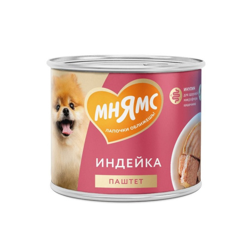 Мнямс Комфортное Пищеварение паштет для взрослых собак всех пород из индейки в консервах - 200 г (12 шт в уп) повседневный премиум для взрослых с индейкой для всех пород консервы (в железной банке) Российский корм 1 уп. х 12 шт. х 2.4 кг
