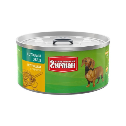Четвероногий Гурман Готовый обед влажный корм для собак, фарш из потрошков с гречкой, в консервах - 325 г повседневный супер премиум без курицы для взрослых с потрошками породы мелкого размера консервы (в железной банке) Российский корм 1 уп. х 12 шт. х 3