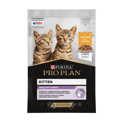 Pro Plan Kitten влажный корм для котят, с курицей, кусочки в желе, в паучах - 85 г повседневный супер премиум для котят с курицей для всех пород паучи Российский корм 1 уп. х 26 шт. х 2.21 кг