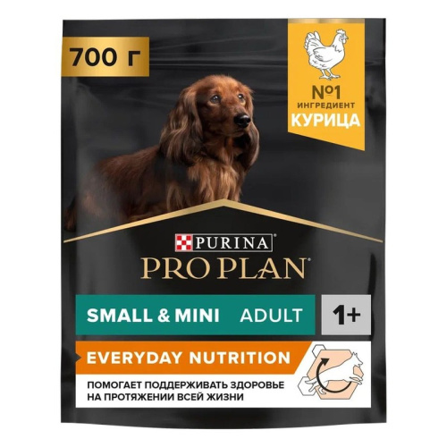 Purina Pro Plan Small &amp; Mini сухой корм для взрослых собак миниатюрных и мелких пород с курицей и рисом - 700 г повседневный супер премиум для взрослых с курицей породы мелкого размера мешок Российский корм 1 уп. х 1 шт. х 0.7 кг