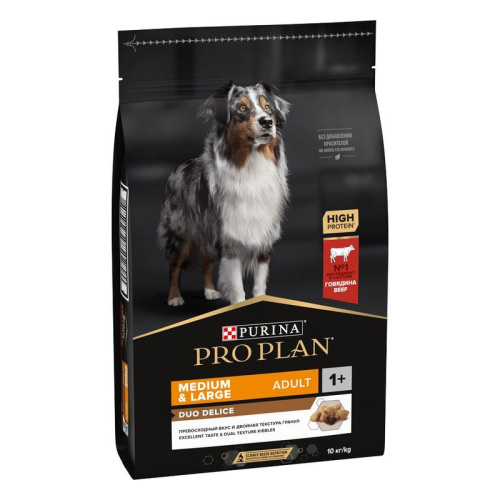 Purina Pro Plan Duo Delice сухой корм для взрослых собак средних и крупных пород с говядиной и рисом - 10 кг повседневный супер премиум для взрослых с говядиной породы крупного размера мешок Российский корм 1 уп. х 1 шт. х 10 кг