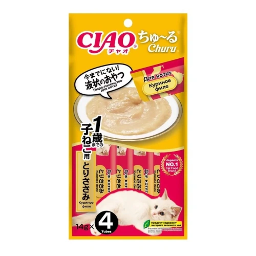 Inaba Ciao Churu лакомство пюре для взрослых кошек, с куриным филе - 14 г х 4 шт супер премиум для взрослых с курицей Китай 1 уп. х 1 шт. х 0.056 кг