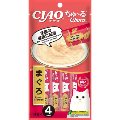 Inaba Ciao Churu лакомство пюре для взрослых кошек, для поддержания здоровья костей и суставов, с тунцом Магуро - 14 г х 4 шт супер премиум для взрослых с тунцом Китай 1 уп. х 1 шт. х 0.056 кг