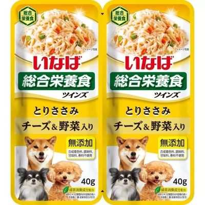 Inaba Twins влажный корм для собак, с куриным филе, сыром и овощами, в паучах - 40 г х 2 шт супер премиум для взрослых с овощами паучи Импортный корм 1 уп. х 48 шт. х 3.84 кг