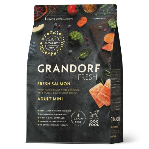 Grandorf Fresh Grain Free Dog Adult Mini Salmon &amp; Sweet Potato Сухой корм беззерновой с живыми пробиотиками для взрослых собак маленьких пород с ЛОСОСЕМ и бататом - 1 кг холистик беззерновые для взрослых с лососем миниатюрные породы мешок Импортный ко
