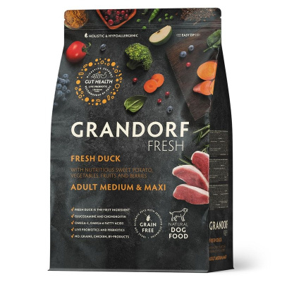 Grandorf Fresh Grain Free Dog Adult Medium &amp; Maxi Duck &amp; Sweet Potato Сухой корм беззерновой с живыми пробиотиками для взрослых собак средних и крупных пород с УТКОЙ и бататом - 3 кг холистик беззерновые для взрослых с уткой для всех пород мешок И