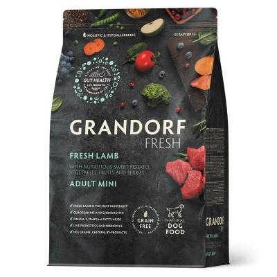 Grandorf Fresh Grain Free Dog Adult Mini Lamb &amp; Sweet Potato Сухой корм беззерновой с живыми пробиотиками для взрослых собак маленьких пород с ЯГНЕНКОМ и бататом - 1 кг холистик беззерновые для взрослых с ягненком миниатюрные породы мешок Импортный ко