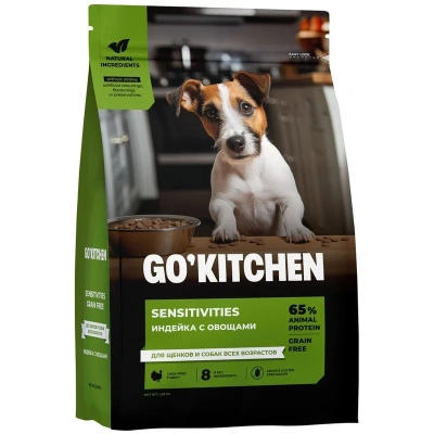 Go Kitchen сухой корм для щенков и собак всех возрастов, беззерновой, с индейкой сухой корм для чувствительного пищеварения - 5,44 кг холистик беззерновые для всех возрастов с индейкой для всех пород мешок Российский корм 1 уп. х 1 шт. х 5.44 кг