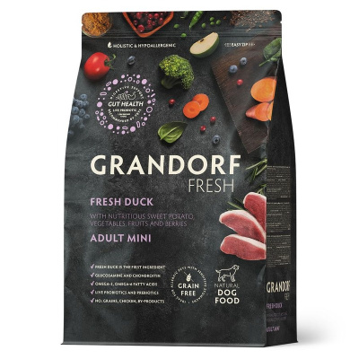 Grandorf Fresh Grain Free Dog Adult Mini Duck &amp; Sweet Potato Сухой корм беззерновой с живыми пробиотиками для взрослых собак маленьких пород с УТКОЙ и бататом - 1 кг холистик беззерновые для взрослых с уткой миниатюрные породы мешок Импортный корм 1 у