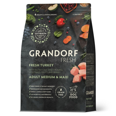 Grandorf Fresh Grain Free Dog Adult Medium &amp; Maxi Turkey &amp; Sweet Potato Сухой корм беззерновой с живыми пробиотиками для взрослых собак средних и крупных пород с ИНДЕЙКОЙ и бататом - 1 кг холистик беззерновые для взрослых с индейкой для всех пород
