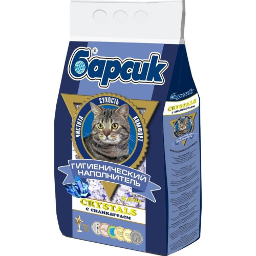 Барсик Crystals силикагелевый впитывающий наполнитель для кошек - 4,54 л Россия 1 уп. х 1 шт. х 1.9 кг