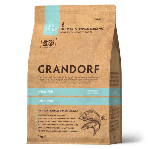 Grandorf Mini сухой корм для собак миниатюрных пород, с РЫБОЙ - 3 кг холистик для взрослых с рыбой миниатюрные породы мешок Бельгия 1 уп. х 1 шт. х 3 кг