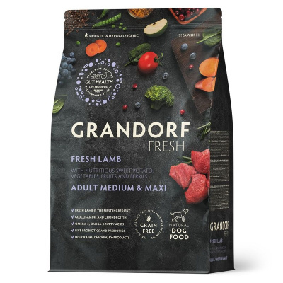 Grandorf Fresh Grain Free Dog Adult Medium &amp; Maxi Lamb &amp; Sweet Potato Сухой корм беззерновой с живыми пробиотиками для взрослых собак средних и крупных пород с ЯГНЕНКОМ и бататом холистик беззерновые для взрослых с ягненком для всех пород мешок Им