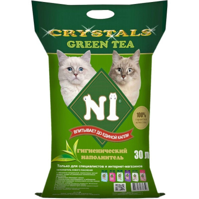 N1 Crystals Green Tea наполнитель силикагелевый Зелёный чай - 30 л для всех возрастов мешок Китай 1 уп. х 1 шт. х 12 кг