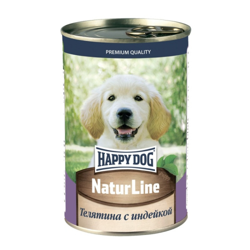 Happy Dog Natur Line полнорационный влажный корм для щенков, фарш из телятины и индейки, в консервах - 410 г повседневный премиум для щенков с индейкой породы мелкого размера консервы (в железной банке) Российский корм 1 уп. х 20 шт. х 8.2 кг