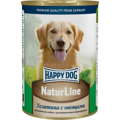 Happy Dog Natur Line полнорационный влажный корм для собак, фарш из телятины и овощей, в консервах - 410 г повседневный супер премиум без курицы для взрослых с телятиной для всех пород консервы (в железной банке) Российский корм 1 уп. х 20 шт. х 8.2 кг