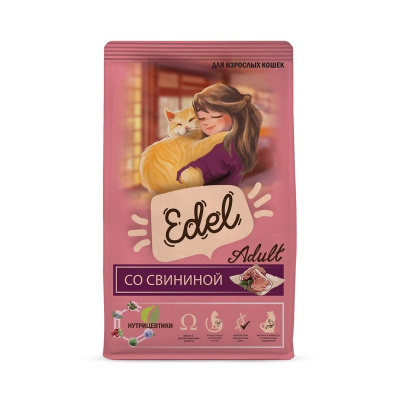 Edel Adult Pork сухой корм для взрослых кошек, со свининой - 10 кг повседневный премиум монобелковый для взрослых со свининой для всех пород мешок Российский корм 1 уп. х 1 шт. х 10 кг