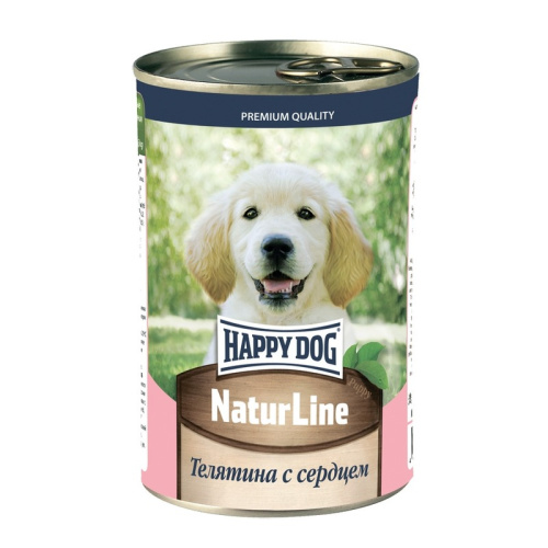Happy Dog Natur Line полнорационный влажный корм для щенков, фарш из телятины и сердца - 410 г повседневный премиум для щенков с сердцем породы мелкого размера консервы (в железной банке) Российский корм 1 уп. х 20 шт. х 8.2 кг
