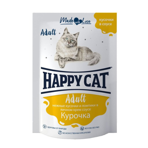 Happy Cat влажный корм для кошек, с КУРИЦЕЙ, ломтики в соусе, в паучах - 85 г повседневный супер премиум для взрослых с курицей паучи Российский корм 1 уп. х 24 шт. х 2.04 кг