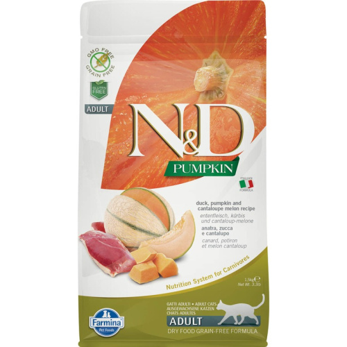 Farmina N&amp;D Pumpkin Cat Grain Free Duck сухой беззерновой корм для взрослых кошек с тыквой, уткой и дыней - 1,5 кг повседневный супер премиум беззерновые для взрослых с уткой мешок Импортный корм 1 уп. х 1 шт. х 1.5 кг