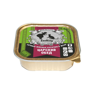 Zooring Царский обед влажный корм для взрослых кошек всех пород с КРОЛИКОМ, кусочки в желе, ламистер - 100 г повседневный премиум для взрослых с кроликом для всех пород паштет и ламистеры Российский корм 1 уп. х 16 шт. х 1.6 кг