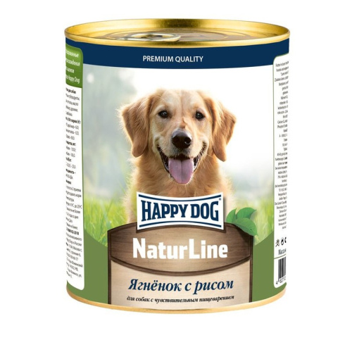 Happy Dog Natur Line консервы для взрослых собак с чувствительным пищеварением с ягненком и рисом - 970 гр х 12 шт повседневный супер премиум для взрослых с ягненком для всех пород консервы (в железной банке) Российский корм 1 уп. х 12 шт. х 11.64 кг