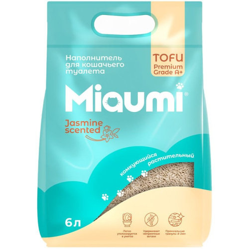 Miaumi Tofu Jasmine Scented комкующийся наполнитель для кошек, с тонким ароматом жасмина - 6 л повседневный супер премиум мешок Китай 1 уп. х 1 шт. х 2.5 кг