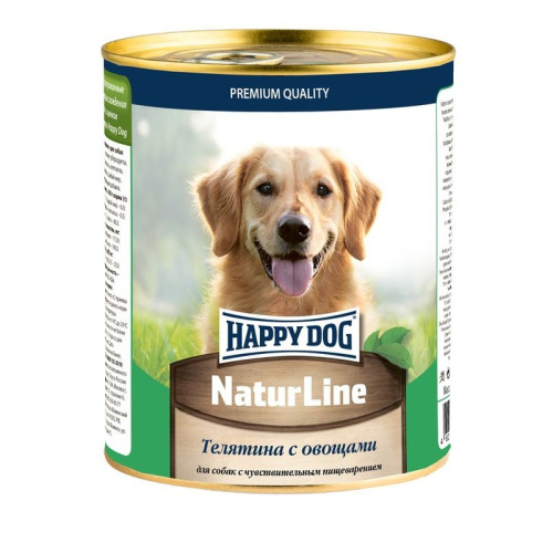 Happy Dog Natur Line консервы для взрослых собак с чувствительным пищеварением с телятиной и овощами - 970 гр х 12 шт повседневный супер премиум для взрослых с овощами для всех пород консервы (в железной банке) Российский корм 1 уп. х 12 шт. х 11.64 кг