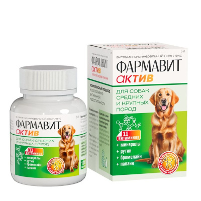 Фармакс Фармавит Актив для собак средних и крупных пород, 120 таблеток 1 уп. х 1 шт. х 0.1 кг
