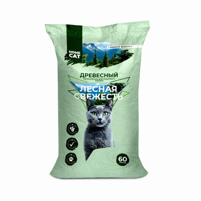Homecat древесный впитывающий наполнитель с мелкими гранулами, лесная свежесть - 60 л повседневный премиум мешок Россия 1 уп. х 1 шт. х 20 кг