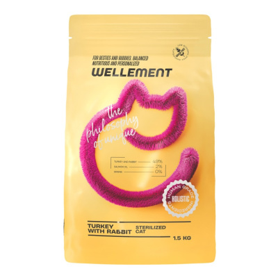 Wellement сухой корм для стерилизованных кошек, с индейкой и кроликом - 1,5 кг повседневный холистик для взрослых с индейкой для всех пород мешок Импортный корм 1 уп. х 1 шт. х 1.5 кг