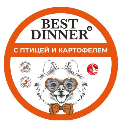 Best Dinner влажный корм для собак, с птицей и картофелем, в ламистерах - 100 г с птицей паштет и ламистеры Россия 1 уп. х 12 шт. х 1.2 кг