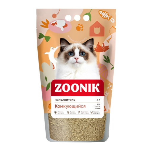Зооник бентонитовый комкующийся наполнитель для кошек - 5 л Россия 1 уп. х 1 шт. х 4.5 кг