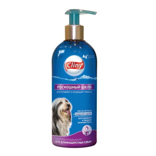 Cliny Роскошный шелк Шампунь-кондиционер для длинношерстных собак 300 мл уход за шерстью Россия 1 уп. х 1 шт. х 0.396 кг