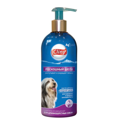 Cliny Роскошный шелк Шампунь-кондиционер для длинношерстных собак 300 мл уход за шерстью Россия 1 уп. х 1 шт. х 0.396 кг