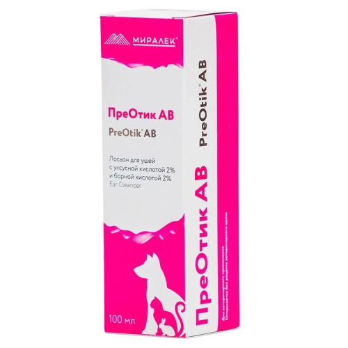 Миралек Лосьон для собак и кошек, для ушей ПреОтик AB - 100 мл Россия 1 уп. х 1 шт. х 0.13 кг